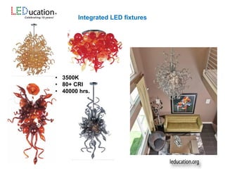 • 3500K
• 80+ CRI
• 40000 hrs.
Integrated LED fixtures
 