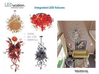 • 3500K
• 80+ CRI
• 40000 hrs.
Integrated LED fixtures
 