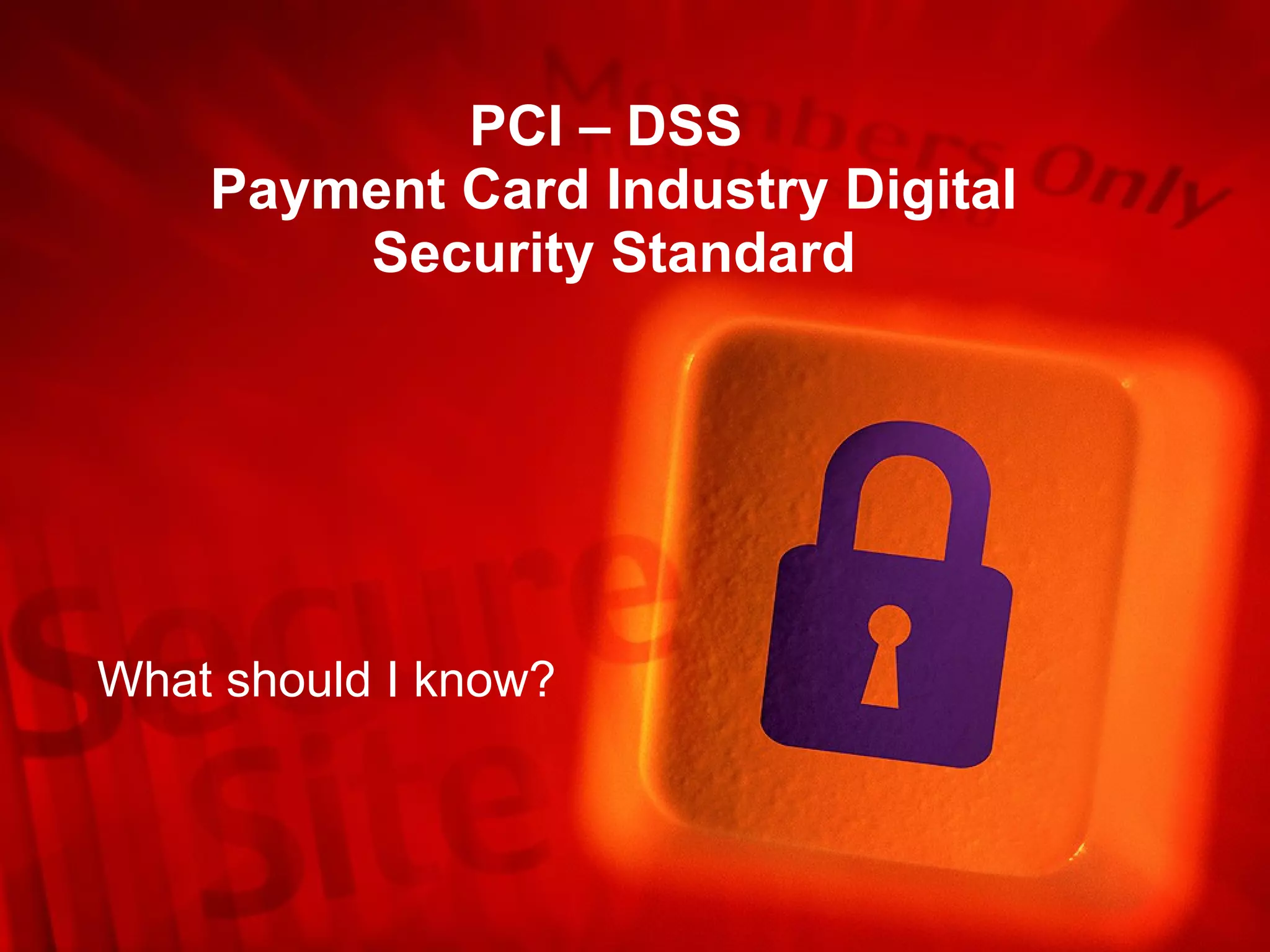 PCI – DSS  Payment Card Industry Digital Security Standard What should I know? 