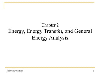 Chapter 2

Energy, Energy Transfer, and General
Energy Analysis

Thermodynamics I

1

 