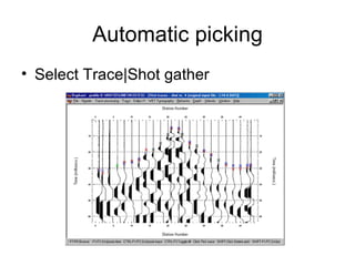 Automatic picking
• Select Trace|Shot gather
 