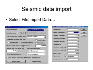 Seismic data import
• Select File|Import Data…
 