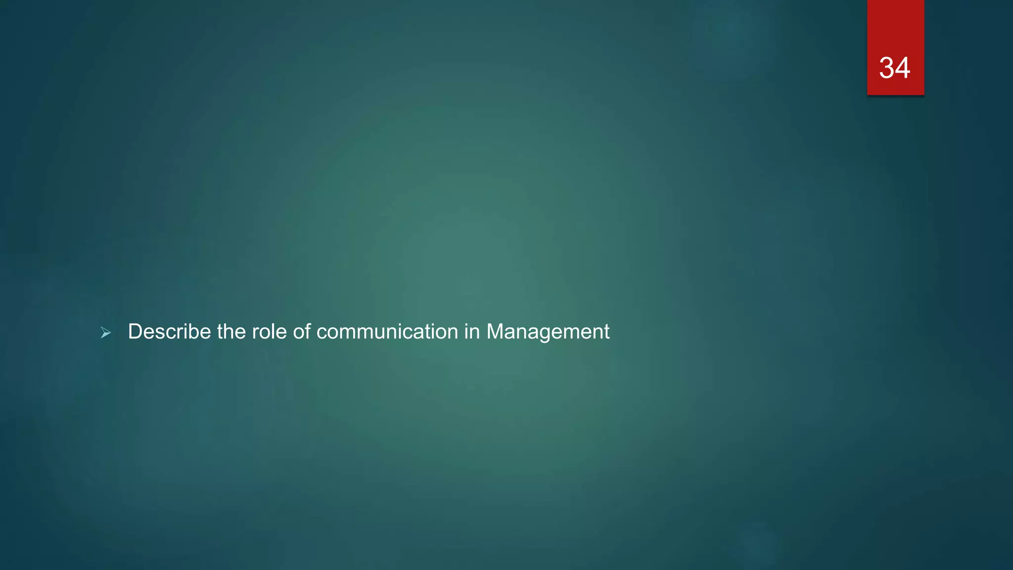  Describe the role of communication in Management
34
 