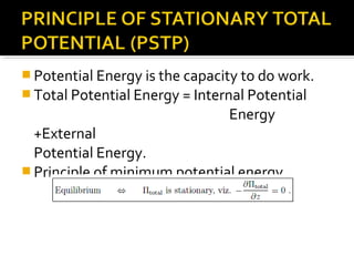  Potential Energy is the capacity to do work.
 Total Potential Energy = Internal Potential
Energy
+External
Potential Energy.
 Principle of minimum potential energy
 