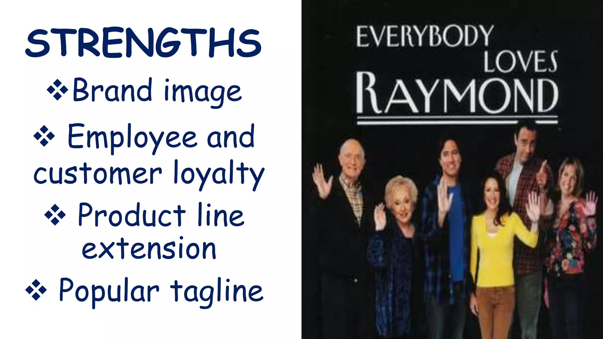 STRENGTHS
Brand image
 Employee and
customer loyalty
 Product line
extension
 Popular tagline
 