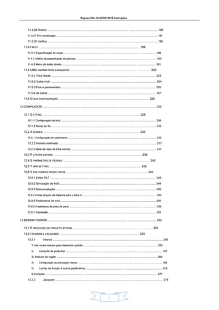 Raynen QiLi KnitCAD 2018 Instruções
7
11.3.26 Anexo .................................................. .................................................. ................................... 196
11.3.26 Anexo .................................................. .................................................. ................................... 196
11.3.26 Anexo .................................................. .................................................. ................................... 196
11.3.26 Anexo .................................................. .................................................. ................................... 196
11.3.27 Pré-visualização .................................................. .................................................. ........................................ 197
11.3.27 Pré-visualização .................................................. .................................................. ........................................ 197
11.3.27 Pré-visualização .................................................. .................................................. ........................................ 197
11.3.27 Pré-visualização .................................................. .................................................. ........................................ 197
11.3.28 Verifica .................................................. .................................................. ........................................... 198
11.3.28 Verifica .................................................. .................................................. ........................................... 198
11.3.28 Verifica .................................................. .................................................. ........................................... 198
11.3.28 Verifica .................................................. .................................................. ........................................... 198
11,4 I NPUT .................................................. .................................................. .................................................. . 198
11,4 I NPUT .................................................. .................................................. .................................................. . 198
11,4 I NPUT .................................................. .................................................. .................................................. . 198
11,4 I NPUT .................................................. .................................................. .................................................. . 198
11.4.1 Especificação do corpo .................................................. .................................................. ....................... 198
11.4.1 Especificação do corpo .................................................. .................................................. ....................... 198
11.4.1 Especificação do corpo .................................................. .................................................. ....................... 198
11.4.1 Especificação do corpo .................................................. .................................................. ....................... 198
11.4.2 Gráfico de especificação do pescoço .................................................. .................................................. ............... 200
11.4.2 Gráfico de especificação do pescoço .................................................. .................................................. ............... 200
11.4.2 Gráfico de especificação do pescoço .................................................. .................................................. ............... 200
11.4.2 Gráfico de especificação do pescoço .................................................. .................................................. ............... 200
11.4.3 Menu do botão direito .................................................. .................................................. ......................... 201
11.4.3 Menu do botão direito .................................................. .................................................. ......................... 201
11.4.3 Menu do botão direito .................................................. .................................................. ......................... 201
11.4.3 Menu do botão direito .................................................. .................................................. ......................... 201
11,5 UMA PARÂMETROS AVANÇADOS .................................................. .................................................. ..................... 203
11,5 UMA PARÂMETROS AVANÇADOS .................................................. .................................................. ..................... 203
11,5 UMA PARÂMETROS AVANÇADOS .................................................. .................................................. ..................... 203
11,5 UMA PARÂMETROS AVANÇADOS .................................................. .................................................. ..................... 203
11,5 UMA PARÂMETROS AVANÇADOS .................................................. .................................................. ..................... 203
11.5.1 Tricô frente .................................................. .................................................. ............................... 203
11.5.1 Tricô frente .................................................. .................................................. ............................... 203
11.5.1 Tricô frente .................................................. .................................................. ............................... 203
11.5.1 Tricô frente .................................................. .................................................. ............................... 203
11.5.2 Voltar tricô .................................................. .................................................. ................................ 204
11.5.2 Voltar tricô .................................................. .................................................. ................................ 204
11.5.2 Voltar tricô .................................................. .................................................. ................................ 204
11.5.2 Voltar tricô .................................................. .................................................. ................................ 204
11.5.3 Fios e paramenters .................................................. .................................................. .................. 205
11.5.3 Fios e paramenters .................................................. .................................................. .................. 205
11.5.3 Fios e paramenters .................................................. .................................................. .................. 205
11.5.3 Fios e paramenters .................................................. .................................................. .................. 205
11.5.4 De outros .................................................. .................................................. ............................................ 207
11.5.4 De outros .................................................. .................................................. ............................................ 207
11.5.4 De outros .................................................. .................................................. ............................................ 207
11.5.4 De outros .................................................. .................................................. ............................................ 207
11,6 O SUA CONFIGURAÇÃO .................................................. .................................................. .................................... 225
11,6 O SUA CONFIGURAÇÃO .................................................. .................................................. .................................... 225
11,6 O SUA CONFIGURAÇÃO .................................................. .................................................. .................................... 225
11,6 O SUA CONFIGURAÇÃO .................................................. .................................................. .................................... 225
11,6 O SUA CONFIGURAÇÃO .................................................. .................................................. .................................... 225
12 COMPILADOR .................................................. .................................................. ................................................. 225
12 COMPILADOR .................................................. .................................................. ................................................. 225
12 COMPILADOR .................................................. .................................................. ................................................. 225
12 COMPILADOR .................................................. .................................................. ................................................. 225
12.1 S ETTING .................................................. .................................................. ............................................... 228
12.1 S ETTING .................................................. .................................................. ............................................... 228
12.1 S ETTING .................................................. .................................................. ............................................... 228
12.1 S ETTING .................................................. .................................................. ............................................... 228
12.1.1 Configuração de tricô .................................................. .................................................. ............................ 228
12.1.1 Configuração de tricô .................................................. .................................................. ............................ 228
12.1.1 Configuração de tricô .................................................. .................................................. ............................ 228
12.1.1 Configuração de tricô .................................................. .................................................. ............................ 228
12.1.2 Borda do fio .................................................. .................................................. ..................................... 232
12.1.2 Borda do fio .................................................. .................................................. ..................................... 232
12.1.2 Borda do fio .................................................. .................................................. ..................................... 232
12.1.2 Borda do fio .................................................. .................................................. ..................................... 232
12,2 A DVANCE .................................................. .................................................. ............................................. 235
12,2 A DVANCE .................................................. .................................................. ............................................. 235
12,2 A DVANCE .................................................. .................................................. ............................................. 235
12,2 A DVANCE .................................................. .................................................. ............................................. 235
12.2.1 Configuração de parâmetros .................................................. .................................................. ........................ 235
12.2.1 Configuração de parâmetros .................................................. .................................................. ........................ 235
12.2.1 Configuração de parâmetros .................................................. .................................................. ........................ 235
12.2.1 Configuração de parâmetros .................................................. .................................................. ........................ 235
12.2.2 Horário estimado .................................................. .................................................. .................... 237
12.2.2 Horário estimado .................................................. .................................................. .................... 237
12.2.2 Horário estimado .................................................. .................................................. .................... 237
12.2.2 Horário estimado .................................................. .................................................. .................... 237
12.2.3 Modo de clipe de linha normal .................................................. .................................................. ................. 237
12.2.3 Modo de clipe de linha normal .................................................. .................................................. ................. 237
12.2.3 Modo de clipe de linha normal .................................................. .................................................. ................. 237
12.2.3 Modo de clipe de linha normal .................................................. .................................................. ................. 237
12,3 P ATTERN EXPAND .................................................. .................................................. ................................. 238
12,3 P ATTERN EXPAND .................................................. .................................................. ................................. 238
12,3 P ATTERN EXPAND .................................................. .................................................. ................................. 238
12,3 P ATTERN EXPAND .................................................. .................................................. ................................. 238
12,4 S PARÂMETRO DE PEDRAS .................................................. .................................................. ............................... 240
12,4 S PARÂMETRO DE PEDRAS .................................................. .................................................. ............................... 240
12,4 S PARÂMETRO DE PEDRAS .................................................. .................................................. ............................... 240
12,4 S PARÂMETRO DE PEDRAS .................................................. .................................................. ............................... 240
12,5 Y ARN SETTING .................................................. .................................................. ...................................... 242
12,5 Y ARN SETTING .................................................. .................................................. ...................................... 242
12,5 Y ARN SETTING .................................................. .................................................. ...................................... 242
12,5 Y ARN SETTING .................................................. .................................................. ...................................... 242
12,6 V IEW COMPILE RESULTADOS .................................................. .................................................. ....................... 244
12,6 V IEW COMPILE RESULTADOS .................................................. .................................................. ....................... 244
12,6 V IEW COMPILE RESULTADOS .................................................. .................................................. ....................... 244
12,6 V IEW COMPILE RESULTADOS .................................................. .................................................. ....................... 244
12.6.1 Editor PAT .................................................. .................................................. .................................... 245
12.6.1 Editor PAT .................................................. .................................................. .................................... 245
12.6.1 Editor PAT .................................................. .................................................. .................................... 245
12.6.1 Editor PAT .................................................. .................................................. .................................... 245
12.6.2 Simulação de tricô .................................................. .................................................. ..................... 249
12.6.2 Simulação de tricô .................................................. .................................................. ..................... 249
12.6.2 Simulação de tricô .................................................. .................................................. ..................... 249
12.6.2 Simulação de tricô .................................................. .................................................. ..................... 249
12.6.3 Descompilação .................................................. .................................................. ............................ 250
12.6.3 Descompilação .................................................. .................................................. ............................ 250
12.6.3 Descompilação .................................................. .................................................. ............................ 250
12.6.3 Descompilação .................................................. .................................................. ............................ 250
12.6.4 Enviar arquivo da máquina para o disco U .................................................. .................................................. ... 250
12.6.4 Enviar arquivo da máquina para o disco U .................................................. .................................................. ... 250
12.6.4 Enviar arquivo da máquina para o disco U .................................................. .................................................. ... 250
12.6.4 Enviar arquivo da máquina para o disco U .................................................. .................................................. ... 250
12.6.5 Parâmetros de tricô ................................................ .................................................. ........................ 250
12.6.5 Parâmetros de tricô ................................................ .................................................. ........................ 250
12.6.5 Parâmetros de tricô ................................................ .................................................. ........................ 250
12.6.6 Estatísticas de peso de pano .................................................. .................................................. .................. 250
12.6.6 Estatísticas de peso de pano .................................................. .................................................. .................. 250
12.6.6 Estatísticas de peso de pano .................................................. .................................................. .................. 250
12.6.6 Estatísticas de peso de pano .................................................. .................................................. .................. 250
12.6.7 Impressão .................................................. .................................................. ............................................. 252
12.6.7 Impressão .................................................. .................................................. ............................................. 252
12.6.7 Impressão .................................................. .................................................. ............................................. 252
12.6.7 Impressão .................................................. .................................................. ............................................. 252
13 DESIGN PADRÃO .................................................. .................................................. .................................... 252
13 DESIGN PADRÃO .................................................. .................................................. .................................... 252
13 DESIGN PADRÃO .................................................. .................................................. .................................... 252
13 DESIGN PADRÃO .................................................. .................................................. .................................... 252
13,1 P PROCESSO DE PROJETO ATTERN .................................................. .................................................. .................... 252
13,1 P PROCESSO DE PROJETO ATTERN .................................................. .................................................. .................... 252
13,1 P PROCESSO DE PROJETO ATTERN .................................................. .................................................. .................... 252
13,1 P PROCESSO DE PROJETO ATTERN .................................................. .................................................. .................... 252
13,2 I NTARSIA E J ACQUARD .................................................. .................................................. .................... 255
13,2 I NTARSIA E J ACQUARD .................................................. .................................................. .................... 255
13,2 I NTARSIA E J ACQUARD .................................................. .................................................. .................... 255
13,2 I NTARSIA E J ACQUARD .................................................. .................................................. .................... 255
13,2 I NTARSIA E J ACQUARD .................................................. .................................................. .................... 255
13,2 I NTARSIA E J ACQUARD .................................................. .................................................. .................... 255
13.2.1 Intarsia .................................................. .................................................. ......................................... 255
Intarsia .................................................. .................................................. ......................................... 255
Intarsia .................................................. .................................................. ......................................... 255
1 Use cores intarsia para desenhar padrão .................................................. ............................................... 255
1 Use cores intarsia para desenhar padrão .................................................. ............................................... 255
1 Use cores intarsia para desenhar padrão .................................................. ............................................... 255
1 Use cores intarsia para desenhar padrão .................................................. ............................................... 255
2) Conjunto de porta-fios .................................................. .................................................. ............................... 257
Conjunto de porta-fios .................................................. .................................................. ............................... 257
Conjunto de porta-fios .................................................. .................................................. ............................... 257
3) Atributo de região .................................................. .................................................. ............................... 262
3) Atributo de região .................................................. .................................................. ............................... 262
3) Atributo de região .................................................. .................................................. ............................... 262
3) Atributo de região .................................................. .................................................. ............................... 262
4) Configuração da articulação intarsia .................................................. .................................................. ......................... 269
Configuração da articulação intarsia .................................................. .................................................. ......................... 269
Configuração da articulação intarsia .................................................. .................................................. ......................... 269
5) Linhas de função e outros parâmetros .................................................. .................................................. 275
Linhas de função e outros parâmetros .................................................. .................................................. 275
Linhas de função e outros parâmetros .................................................. .................................................. 275
6 Compilar .................................................. .................................................. ........................................... 277
6 Compilar .................................................. .................................................. ........................................... 277
6 Compilar .................................................. .................................................. ........................................... 277
6 Compilar .................................................. .................................................. ........................................... 277
13.2.2 Jacquard .................................................. .................................................. ....................................... 278
Jacquard .................................................. .................................................. ....................................... 278
Jacquard .................................................. .................................................. ....................................... 278
 