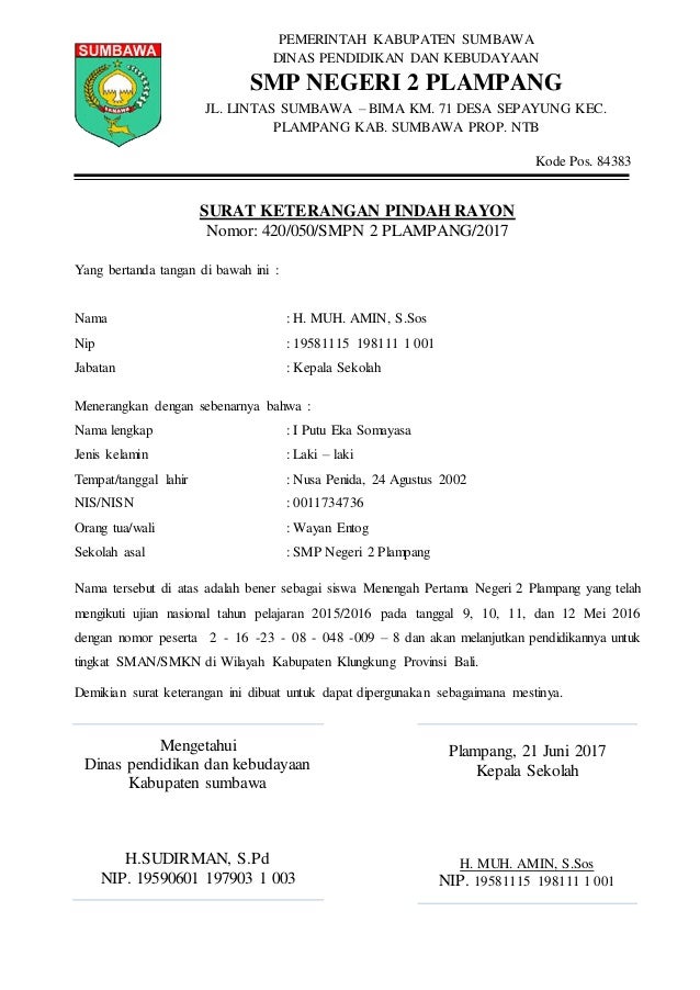 Surat Pindah Rayon Ala Putu Adnyana
