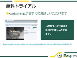 無料トライアル
◆AppExchangeからすぐにお試しいただけます
30日間すべての機能を
無料でお使いいただけ
ます。
https://appexchangejp.salesforce.com/appxListingDetail?listi...