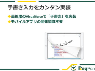 手書き入力をカンタン実装
◆最低限のVisualforceで「手書き」を実装
◆モバイルアプリの開発知識不要
 