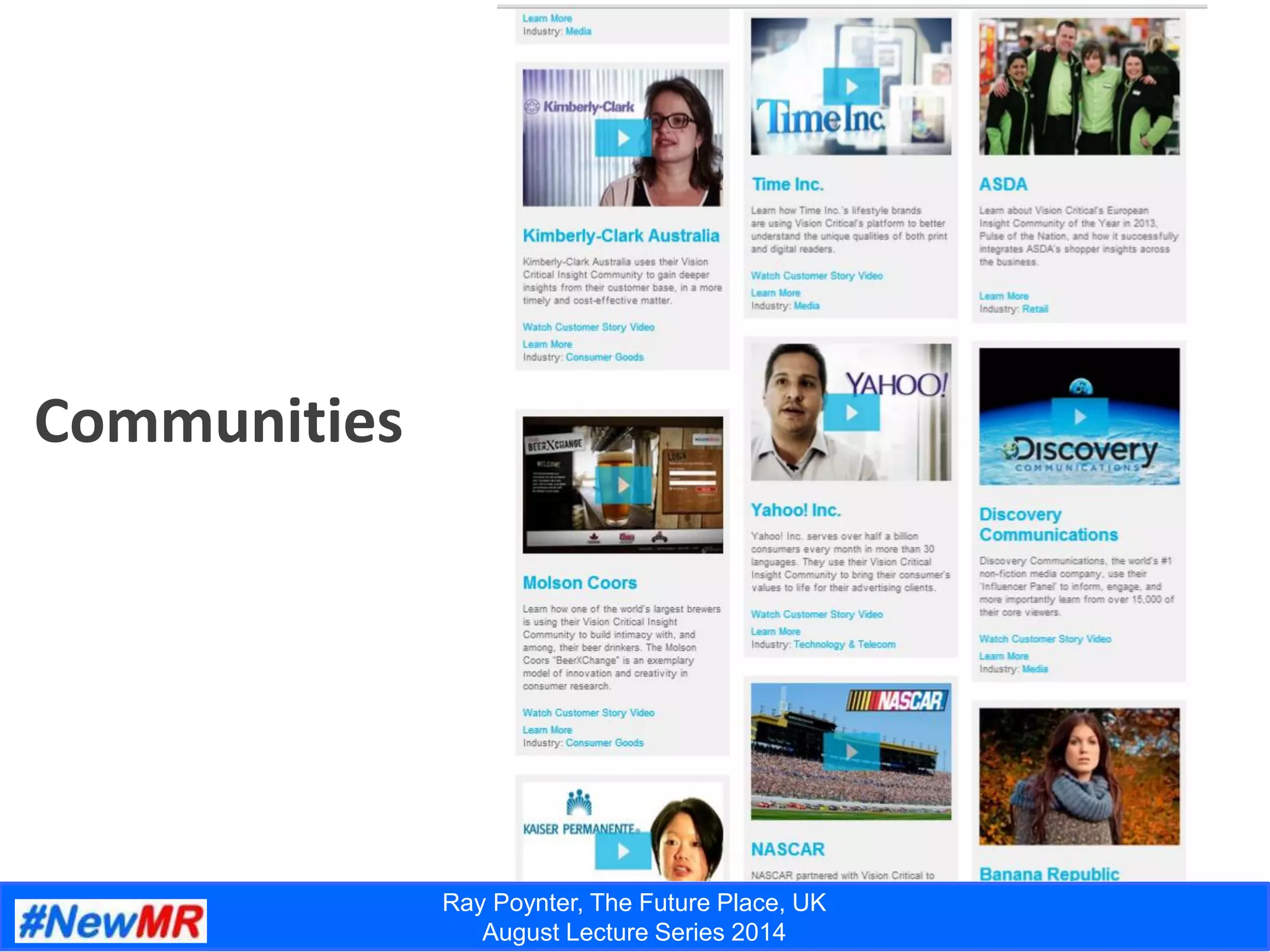 Ray Poynter, The Future Place, UK
August Lecture Series 2014
Communities
 