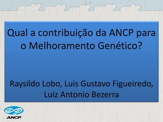 Qual a contribuição da ANCP para
o Melhoramento Genético?
Raysildo Lobo, Luis Gustavo Figueiredo,
Luiz Antonio Bezerra
 