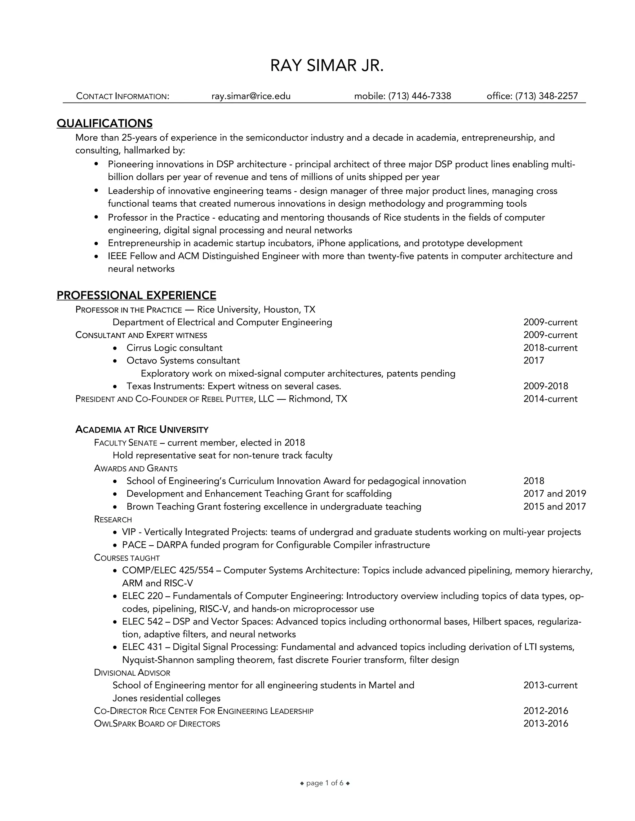 Ray Simar cv 7 july 2019 | PDF