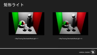 矩形ライト
r.RayTracing.StochasticRectLight = 1 r.RayTracing.StochasticRectLight = 0
 