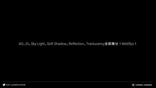#UE4 | @UNREALENGINE
AO、GI、Sky Light、Soft Shadow、Reﬂection、Tranlucency全部乗せ！4k60fps！
 