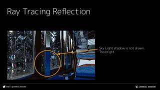 #UE4 | @UNREALENGINE
Ray Tracing Reﬂection
Sky Light shadow is not drawn.
Too bright
 