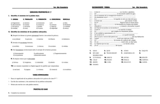 3er. Año Secundaria RAZONAMIENTO VERBAL 3er. Año Secundaria
EJERCICIOS PROPUESTOS N° 7
I. Identifica el sinónimo de la palabra base.
1. SORNA 2. TURULATO 3. VEREDICTO 4. CONCORDIA RENCILLA
a) fingimiento a) mestizo a) testimonio a) fe a) falta
b) aburrimiento b) tunante b) sentencia b) armonía b) blasfemia
c) frecuencia c) socarrón c) prueba c) regocijo c) crueldad
d) frialdad d) cursi d) victoria d) seguridad d) rencor
II. Identifica los sinónimos de las palabras subrayadas.
6. Después de obtener un premio provisional fueron a una sesión de práctica.
a) accidental b) precario c) interino d) efímero e) dubitativo
7. Inventor de truculentas historias.
a) terribles b) taciturnas c) rústicas d) seculares e) reñidas
8. Esto literalmente revolucionará todo el concepto de la historia peruana.
a) literariamente b) poéticamente c) fragmentariamente
d) textualmente e)matemáticamente
9. No dejarse vencer por la adversidad.
a) fortuna b) vergüenza c) calamidad d) adustez e) cordura
10. Los romanos respetaban la religión local de los pueblos que conquistaban.
a) nacional b) pagana c) cristiana d) comarcal e) ecuménica
TAREA DOMICILIARIA
∗ Busca el significado de las palabras subrayadas de la práctica de clase N° 7
∗ Escribe dos sinónimos y dos antónimos de las palabras subrayadas.
∗ Relata una oración con cada palabra anterior.
PRÁCTICA DE CLASE
I. Completa las oraciones:
1. ( ) Llenó el ................................................. con claveles y gladiolos.
2. ( ) El .................................................... se encontraba repleto de agua.
3. ( ) En el momento de la consagración levantó el .................................
4. ( ) Se alumbraba con el ........................................................................
5. ( ) La ........................................... le impedía ver del otro lado del muro.
6. ( ) Usaron una .......................................................... para extraer el lodo.
7. ( ) En el ....................................................... llegaron hasta la misma playa.
8. ( ) El .............................................. se encontraba en el sótano del templo.
9. ( ) Blandió el .............................................. y comenzó a derrumbar la pared.
10.( ) Al final de la escalera se encontraba el .....................................................
11.( ) Tomó el ............................................ y se marchó al trabajo.
12.( ) El ..................................... que cargaba era sumamente pesado.
13.( ) Con cuidado se aproximaron a la ..........................................................
14.( ) Se acostó en el ............................................. y se quedó dormido.
15.( ) Por lo sucio y oscuro más parecía un .................................... que una habitación.
16.( ) Aquel .............................................. recitó una copla par el Rey.
17.( ) El ............................................ las normas de conducta del colegio.
18.( ) Es un ......................................................... comió todo, no dejó nada.
19.( ) Le dijeron que era una ................................... y se hechó a llorar.
20.( ) Es el ............................................ del asunto.
1. AEDA 2. QUID 3. ATIDO 4. ESQUITE
5. BÚCARO 6. TRANSGREDIÓ 7. ZAMPABOLLOS 8.
MADRIGUERA
9. YUYONASA 10. ARIETE 11. ANTRO 12.JERGÓN
13. CÁLIZ 14. FRADO 15. DRAGA 16.CORNISA
17. BIDÓN 18. CUBIL 19. DESAYUN 20.CANDIL
21. OSARIO
 