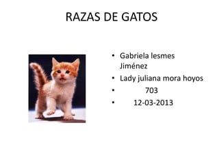 RAZAS DE GATOS

       • Gabriela lesmes
         Jiménez
       • Lady juliana mora hoyos
       •        703
       •    12-03-2013
 