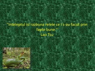"Inteleptul isi razbuna relele ce i s-au facut prin
fapte bune."
Lao Tsu
 
