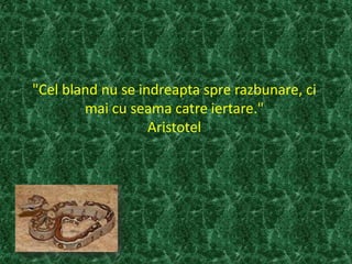 "Cel bland nu se indreapta spre razbunare, ci
mai cu seama catre iertare."
Aristotel
 