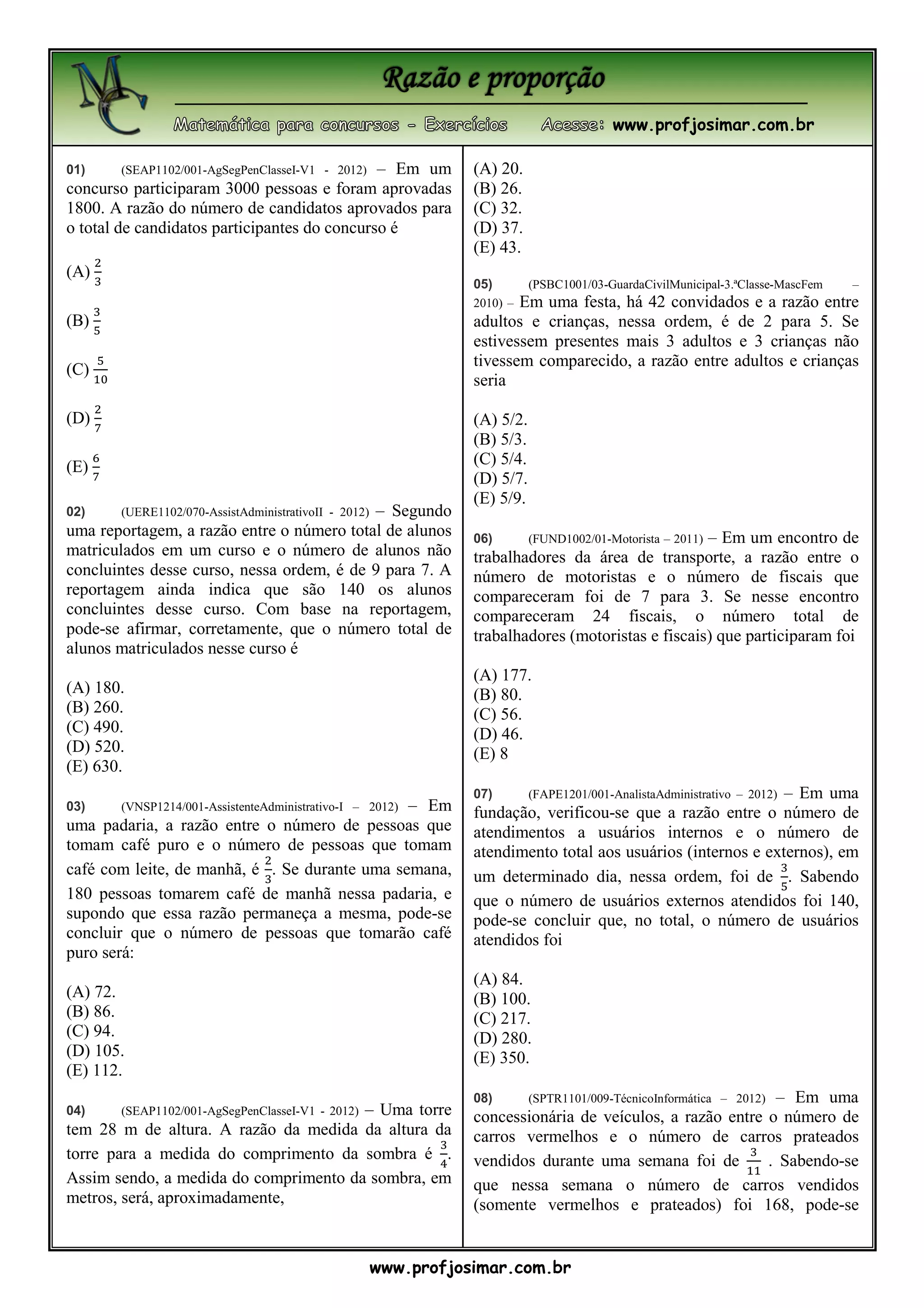 Razão E Proporção Enem Questões Pdf - FDPLEARN