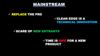  REPLACE THE PRO
CLEAN EDGE IS A
TECHNICAL INNOVATION
SCARE OF NEW ENTRANTS
TIME IS RIPE FOR A NEW
PRODUCT

 