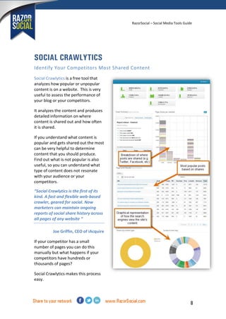 RazorSocial – Social Media Tools Guide

SOCIAL CRAWLYTICS
Identify Your Competitors Most Shared Content
Social Crawlytics ...