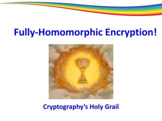 Fully-Homomorphic Encryption!
Cryptography’s Holy Grail
 