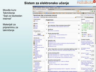 Sistem za elektronsko učenje
Moodle kurs:
Takmičenje
“Sajt za bezbedan
internet”
Materijali za
pripremimu za
takmičenje
 