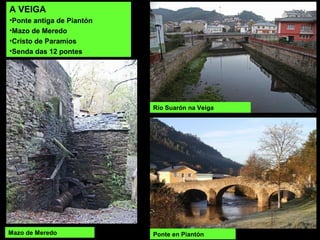 Mazo de Meredo
A VEIGA
•Ponte antiga de Piantón
•Mazo de Meredo
•Cristo de Paramios
•Senda das 12 pontes
Río Suarón na Veiga
Ponte en Piantón
 