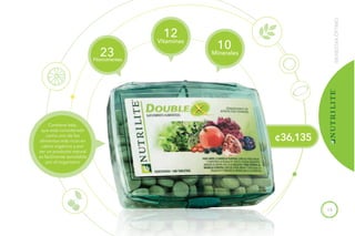 19
BIENESTARÓPTIMO
¢36,135
Contiene kelp,
que está considerado
como uno de los
alimentos más ricos en
calcio orgánico y por
ser un producto natural
es fácilmente asimilable
por el organismo
Minerales
10
Fitonutrientes
23
Vitaminas
12
 