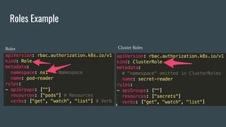 Roles Example
Roles Cluster Roles
 