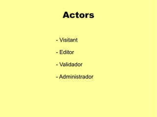 Actors - Visitant - Editor - Validador - Administrador 