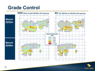 15
Bench
6252m
Bench
6240m
Grade Control
DDH Block model 40x40m drill spacing RC GC 20X10m & 10X10m drill spacing
Block Gold Grade
(g/t)
< 0.3
< 0.5
< 0.8
< 2.0
> = 2.0
 