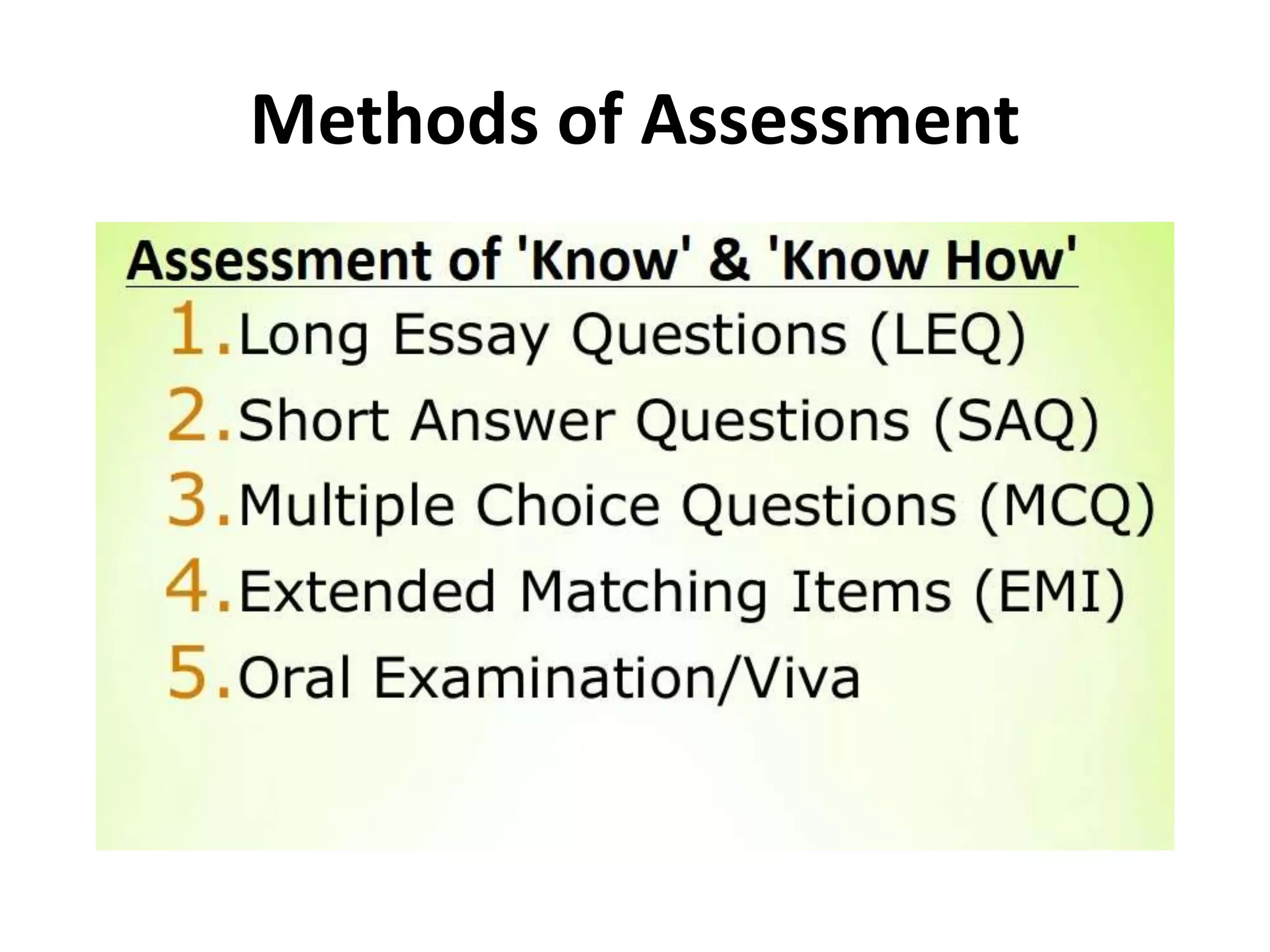 Methods of Assessment
 