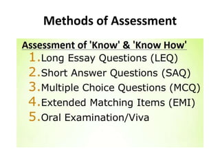 Methods of Assessment
 