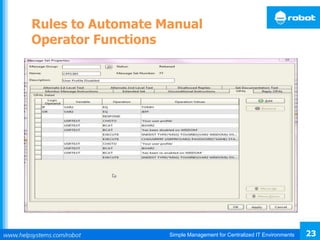 Simple Management for Centralized IT Environments 23
Rules to Automate Manual
Operator Functions
 