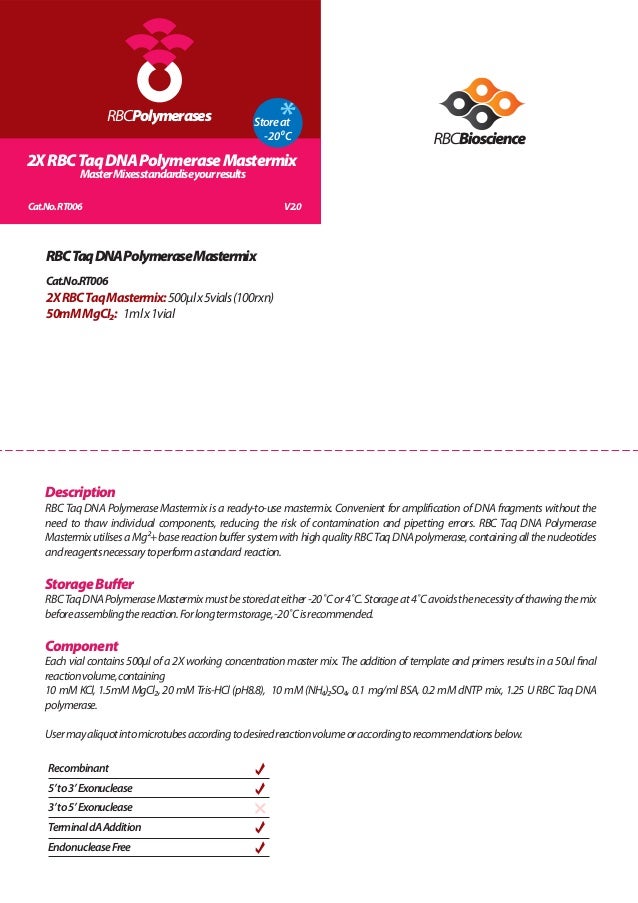 rbc taq dna polymerase mastermix v2 0