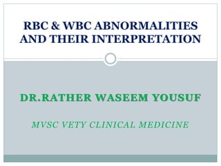 DR.RATHER WASEEM YOUSUF
MVSC VETY CLINICAL MEDICINE
RBC & WBC ABNORMALITIES
AND THEIR INTERPRETATION
 