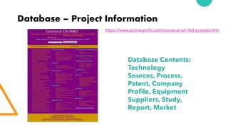 Database – Project Information
https://www.primaryinfo.com/coconut-oil-rbd-process.htm
 