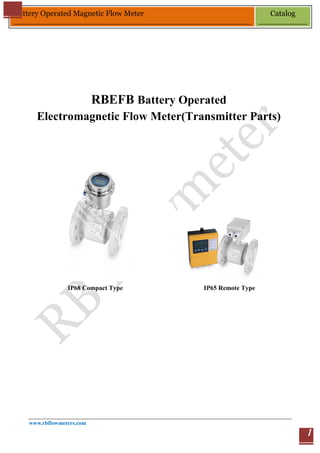 www.rbflowmeters.com
Battery Operated Magnetic Flow Meter Catalog
1
RBEFB Battery Operated
Electromagnetic Flow Meter(Transmitter Parts)
IP68 Compact Type IP65 Remote Type
 