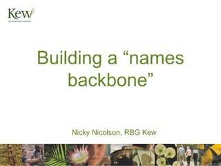 Building a “names
    backbone”

    Nicky Nicolson, RBG Kew
 