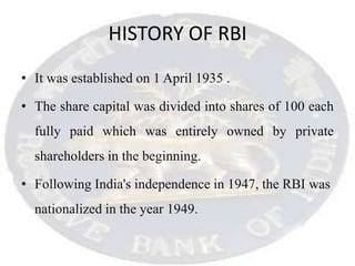 Rbi First Extablished Rbi | PPTX