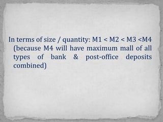 In terms of size / quantity: M1 < M2 < M3 <M4
(because M4 will have maximum mall of all
types of bank & post-office deposits
combined)
 