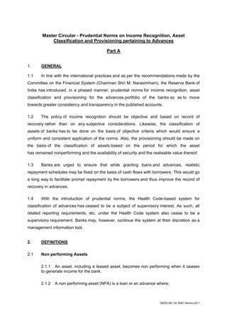 Rbi guidelines asset classifications july 2011 | PDF