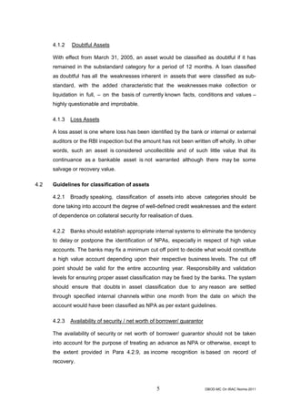 Rbi guidelines asset classifications july 2011 | PDF