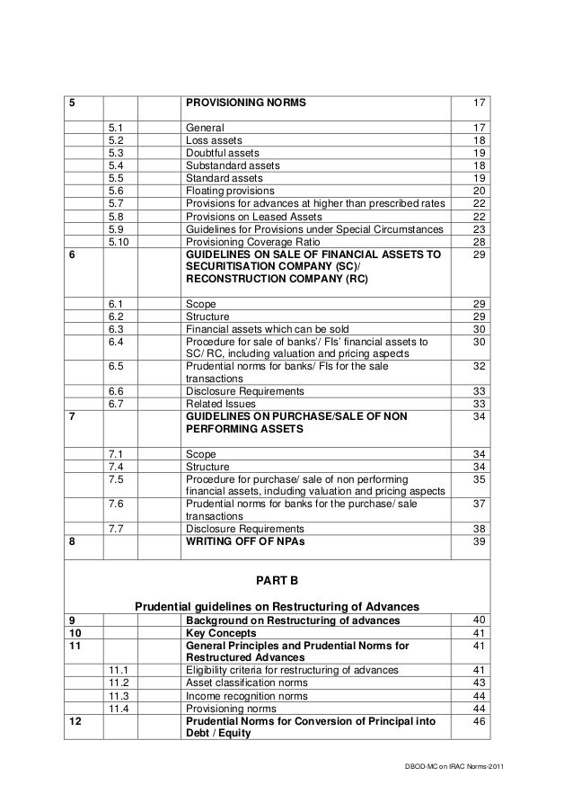 Rbi guidelines asset classifications july 2011