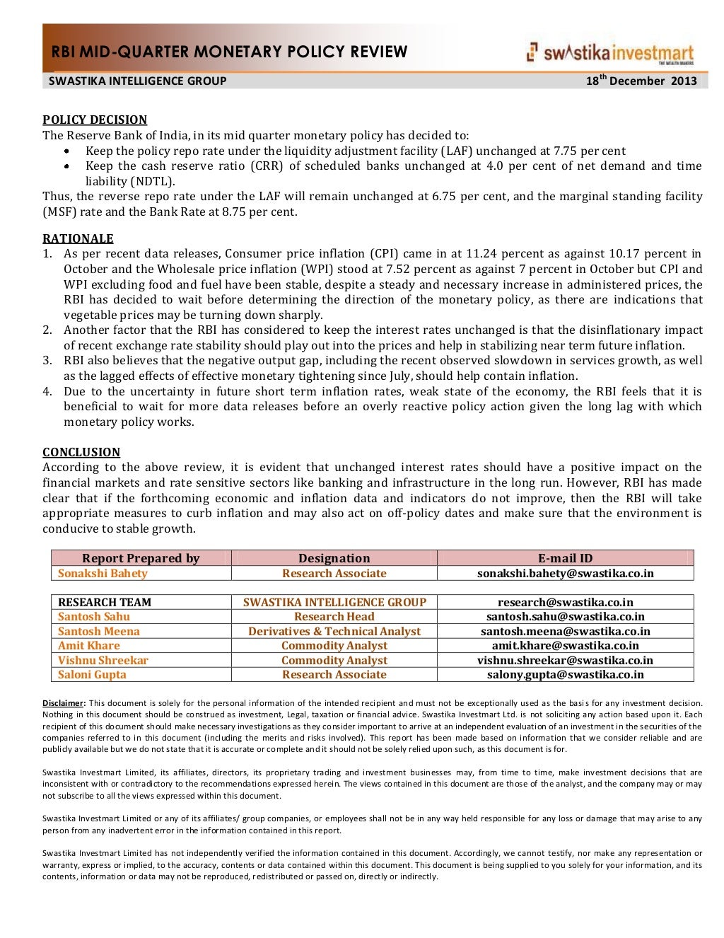 Rbi policy