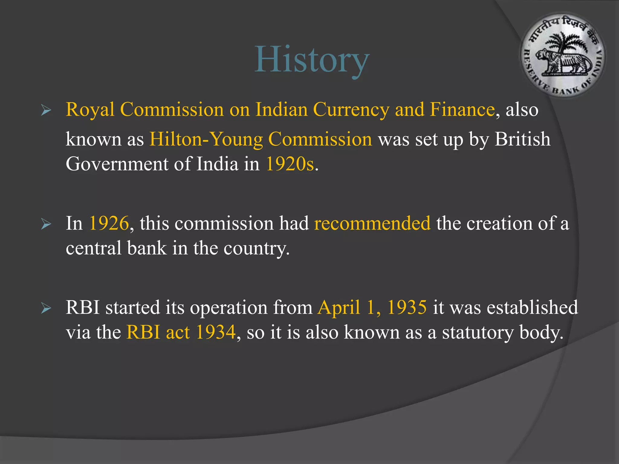 Rbi First Extablished Latest RBI presentation | PPTX
