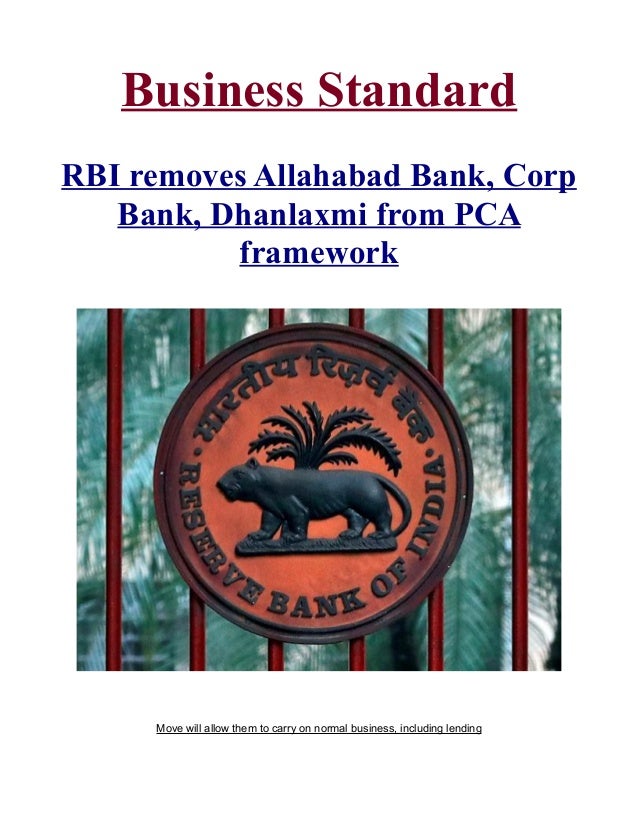 Rbi Removes Allahabad Bank Corp Bank Dhanlaxmi From Pca Framework