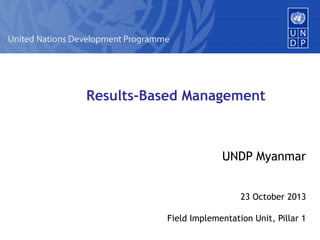 Results-Based Management

UNDP Myanmar
23 October 2013
Field Implementation Unit, Pillar 1

 
